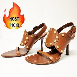 🔥HP!🔥 Celine Cognac Leather Gladiator Sandals w/ Gold Stud Accents Sz 7.5B EUC